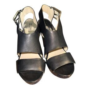 Michael Kors Leather Black Wedge Sandals